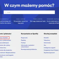 Szukasz informacji, jak usunąć konto na Spotify? Kliknij "Pomoc z kontem", aby znaleźć odpowiedzi.
